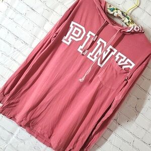 2016 Victoria's Secret PINK Hooded Long Sleeve Logo Spellout Pink Tee Size XS